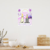 Affiche Rétro Coucher de Soleil Vaporwave avec des (Cuisine)