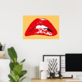 Affiche rétro de lèvres sensuelles mordant (Bureau à domicile)