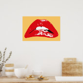 Affiche rétro de lèvres sensuelles mordant (Cuisine)