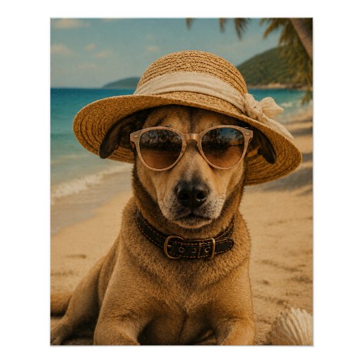 Affiche Rétro de Plage avec Image et Texte Personn (Devant)