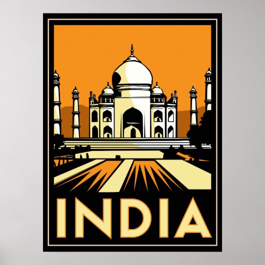affiche rétro de taj mahal inde art déco (Devant)