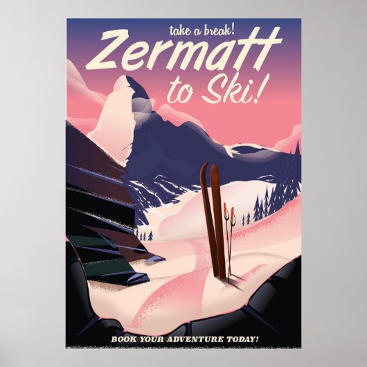 Affiche rétro de vacances de ski à Zermatt (Devant)