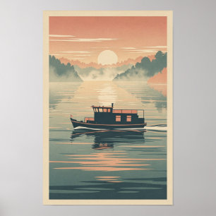 Affiche Rétro du Bac de la Rivière Brumeuse au Lev