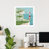 Affiche rétro du phare de Beachy Head (Bureau à domicile)