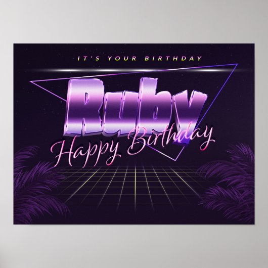 Affiche rétro lila pour l'anniversaire de Ruby (Devant)