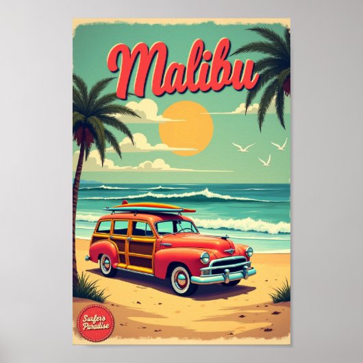Affiche Rétro Malibu – Paradis du Surfeur (Devant)