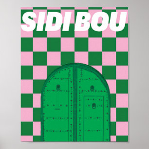 Affiche Rétro Sidi Bou Said Vert et Rose Vintage