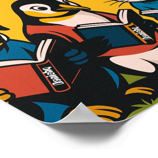 Affiche rétro sur le thème des animaux lisant - Ré (Coin)