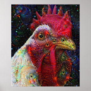 Affiche rêveuse profonde de poulet de l'espace