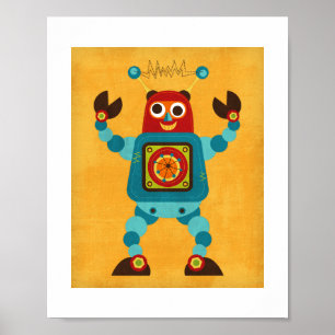 Affiche Robot colorée Retro Imprimer