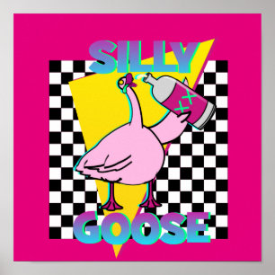 Affiche Rose Clair Oie Drôle Vintage 80s