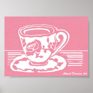 Affiche rose de tasse de thé, 7" x 5"