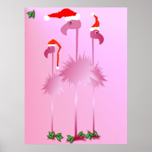 Affiche rose de trois Flamants roses de Noël