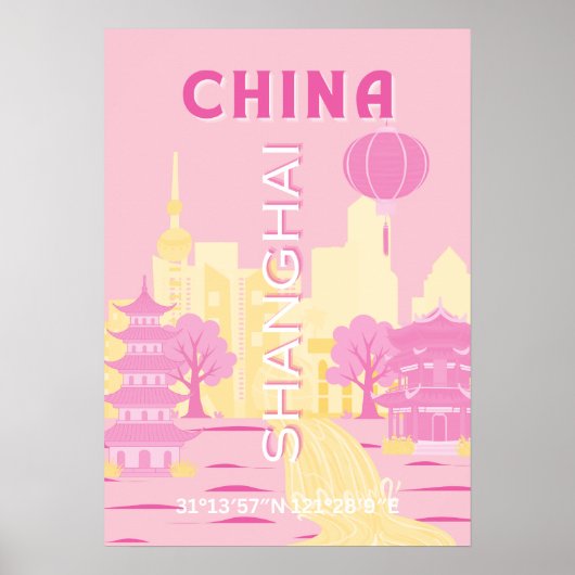 Affiche rose de voyage à Shanghai Chine (Devant)