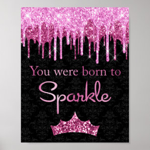 Affiche Rose Noir Paillettes qui Coulent Née pour