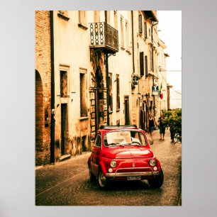 Affiche rouge de Fiat 500, cinquecento vintage,