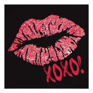 Affiche rouge des lèvres XOXO de parties