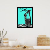 Affiche sarcelle ART DECO FEMME Oiseaux noir blanc (Cuisine)