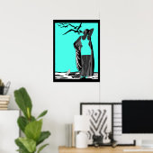Affiche sarcelle ART DECO FEMME Oiseaux noir blanc (Bureau à domicile)