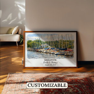 Affiche Saugatuck Michigan, Aquarelle, Sur mesure