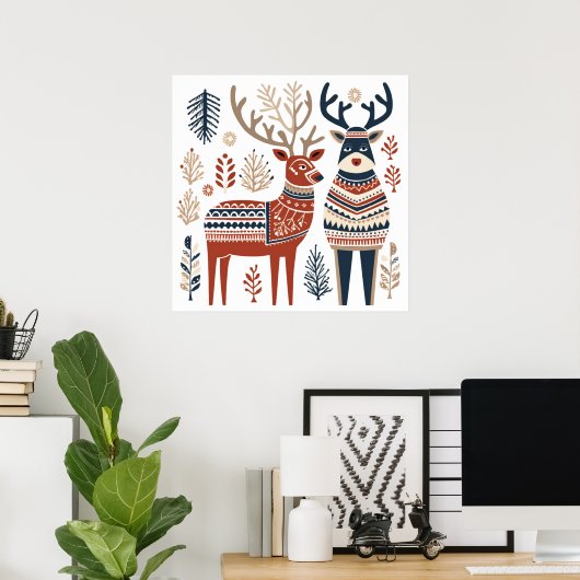 Affiche scandinave de rennes de Noël (Bureau à domicile)
