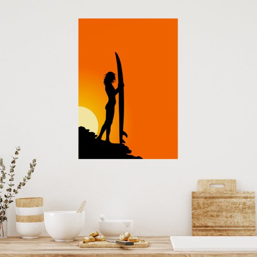 Affiche silhouette de fille surfer (Cuisine)