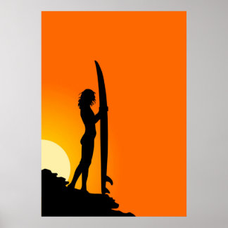Affiche silhouette de fille surfer