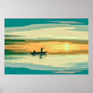 Affiche simple de l'illustration de pêche de