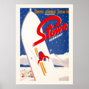 Affiche Ski Stowe Vermont 20x28
