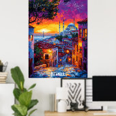 Affiche Skyline Istanbul City - Art turc animé (Bureau à domicile)