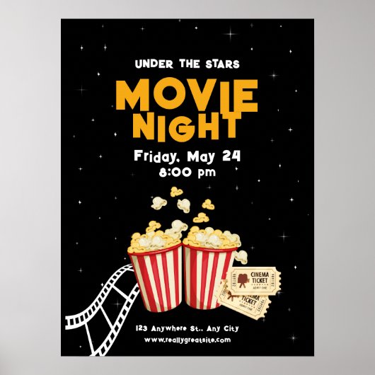 Affiche soirée cinéma, soirée cinéma fête d'annive (Devant)