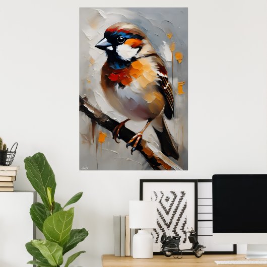 Affiche | Sparrow | Style de peinture à l'huile (Bureau à domicile)