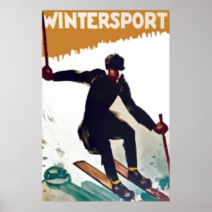 Affiche Sports d'hiver Saut à ski Ski Vintage