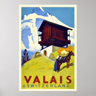 Affiche suisse vintage de voyage d'art déco du