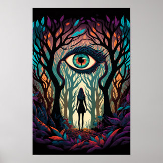 Affiche surréaliste de la forêt des yeux | Trippy 