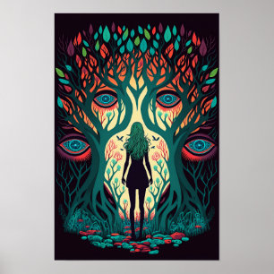 Affiche surréaliste de la forêt des yeux Trippy
