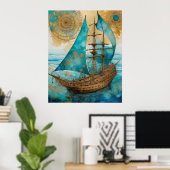 Affiche Teintes Bleues De Bateau (Bureau à domicile)