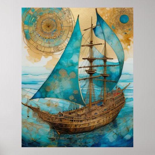Affiche Teintes Bleues De Bateau (Devant)