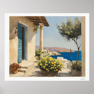 Affiche Terrasse Ensoleillée au Bord de la Mer