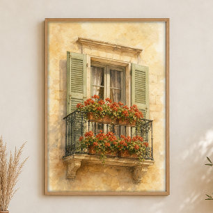 Affiche traditionnelle aquarelle Balcon de Provenc