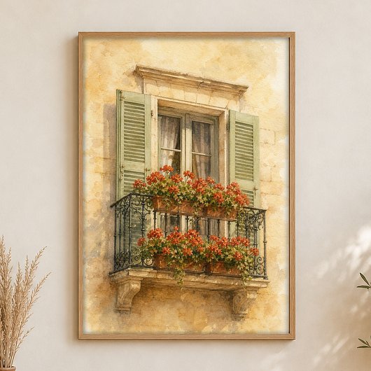 Affiche traditionnelle aquarelle Balcon de Provenc