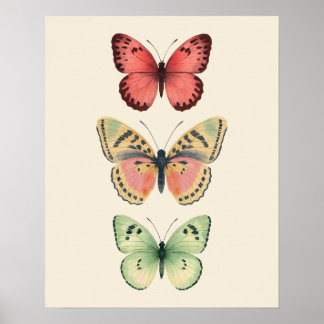 Affiche Trio Papillon Pastel Vintage – Aquarelle