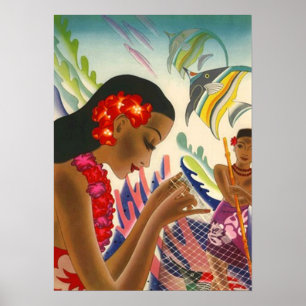 AFFICHE TROPICALE COLORÉE DE BEAU ~ VINTAGE