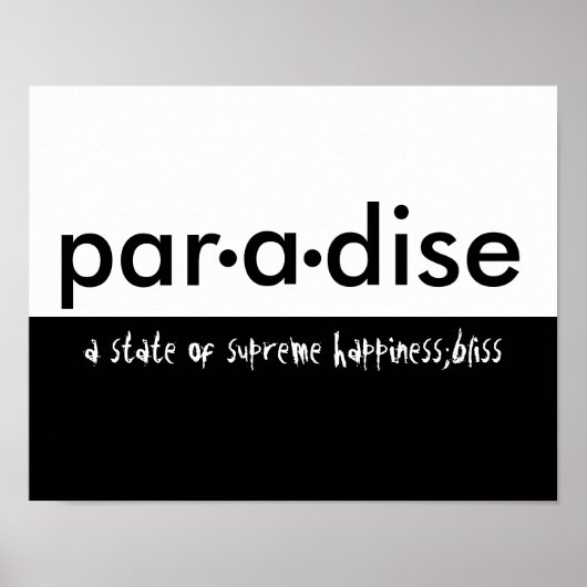 affiche typographique paradisiaque noir et blanc (Devant)