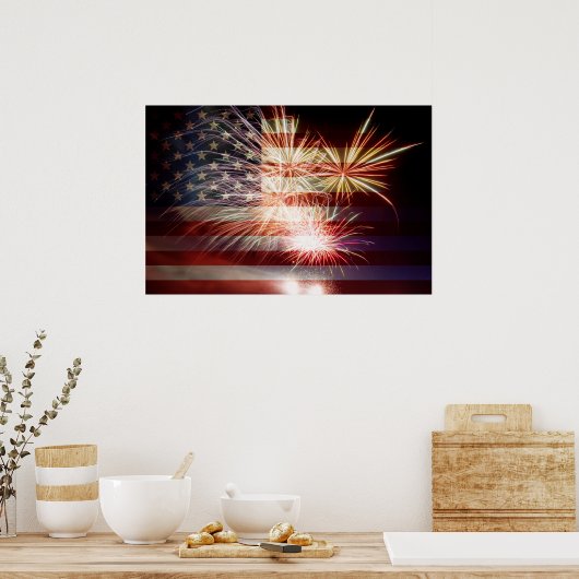 Affiche USA Flag avec Fireworks (Cuisine)