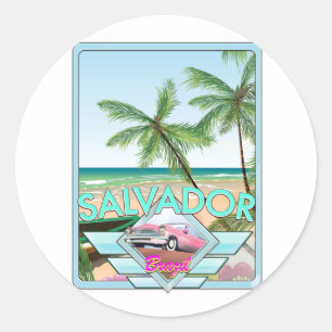 Affiche van de de stijlreis van Salvador Brazilië Ronde Sticker