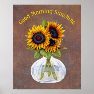 Affiche Vase de Tournesols Bonjour Soleil Levant