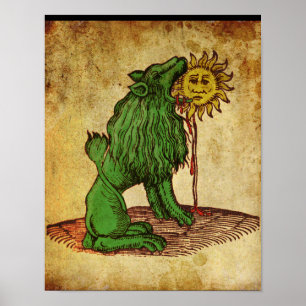 Affiche verte d'alchimie de lion