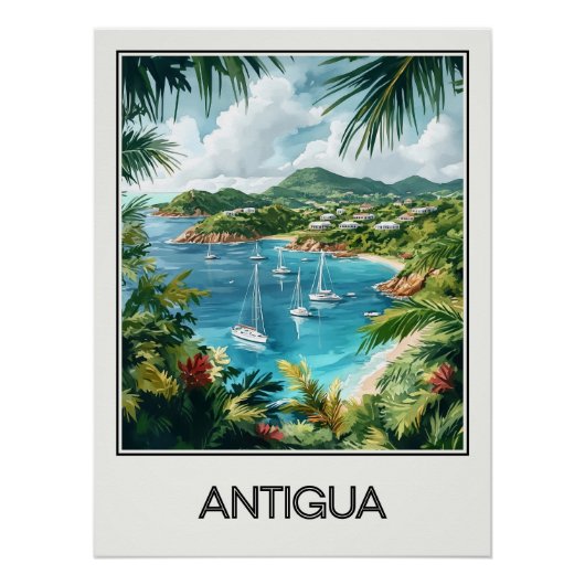Affiche vintage Antigua, baie tropicale (Devant)