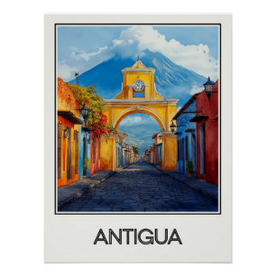 Affiche vintage Antigua, charme colonial